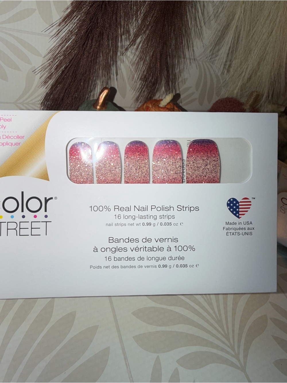 Color Street Pink to Purple Glitter Ombre Nail Strips